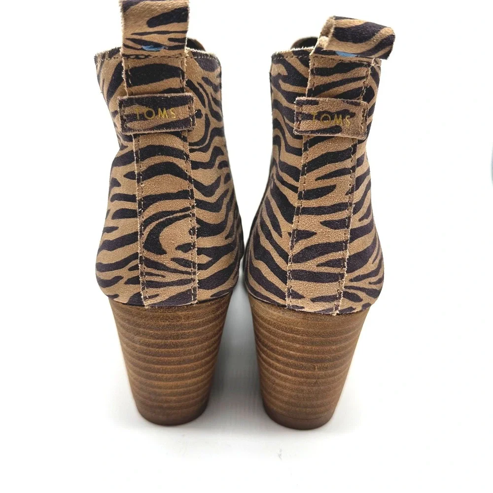 Toms Kelsey Brown Leather Zebra Suede Print Wedge Ankle Boots Womens 7.5